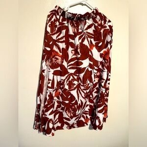 Shein Tropical Print Brown Slit Skirt
